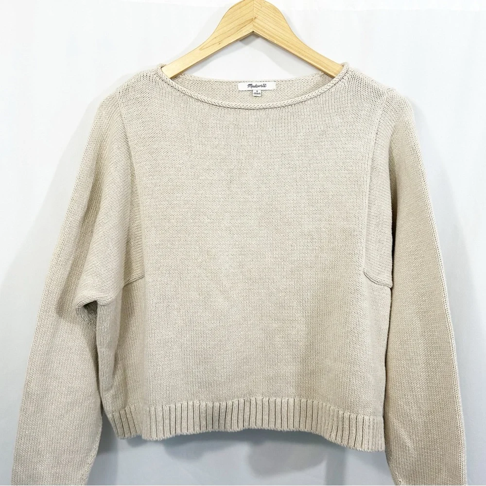 Madewell Rolled Neck Pullover Knit Sweater in Oatmeal Neutral - Picture 4 of 11